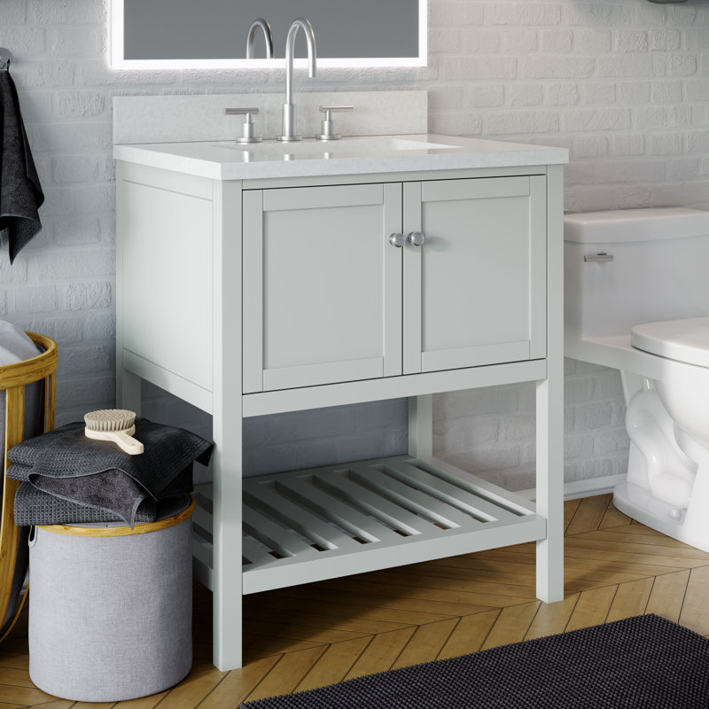 Ensemble de meuble-lavabo simple Riose, Gris océan, Marbre de Carrare, 36"