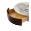 Table basse ronde moderne blanche avec tiroirs et pieds en métal doré - plateau en céramique pour salon, appartement, bureau