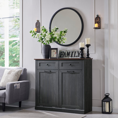 Farmhouse Tilt Out Trash Can Cabinet w/drawers, Dog Proof Trash Can Cabinet, with Storage Basket for Kitchen -20 Gallon 