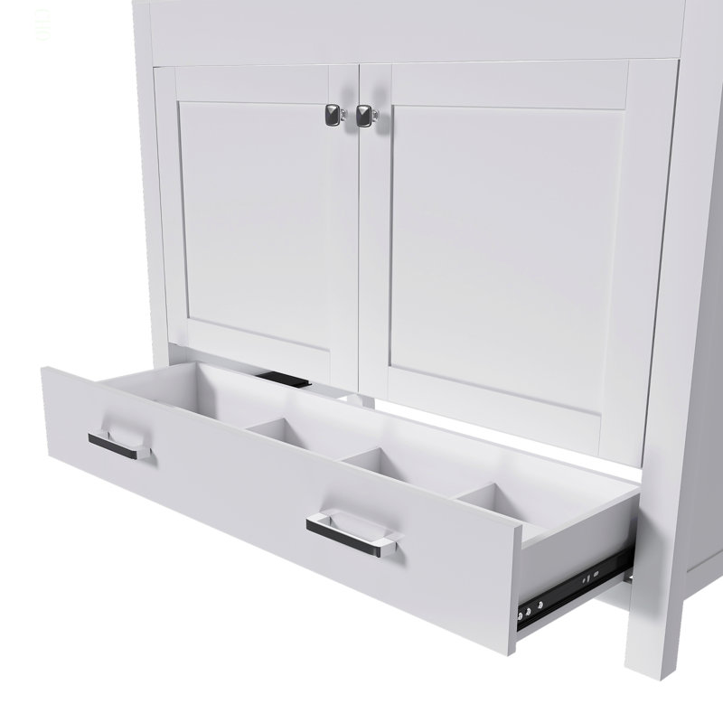 Meuble-lavabo 42 po sans lavabo, armoire de salle de bain multifonctionnelle avec portes et tiroir, cadre solide et panneau de fibres à densité moyenne (base seulement)
