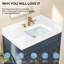 36 po L x 22 po W comptoir de salle de bain en quartz blanc avec comptoir simple en céramique Dosseret et dosseret en H, 3 trous de robinet pré-percés