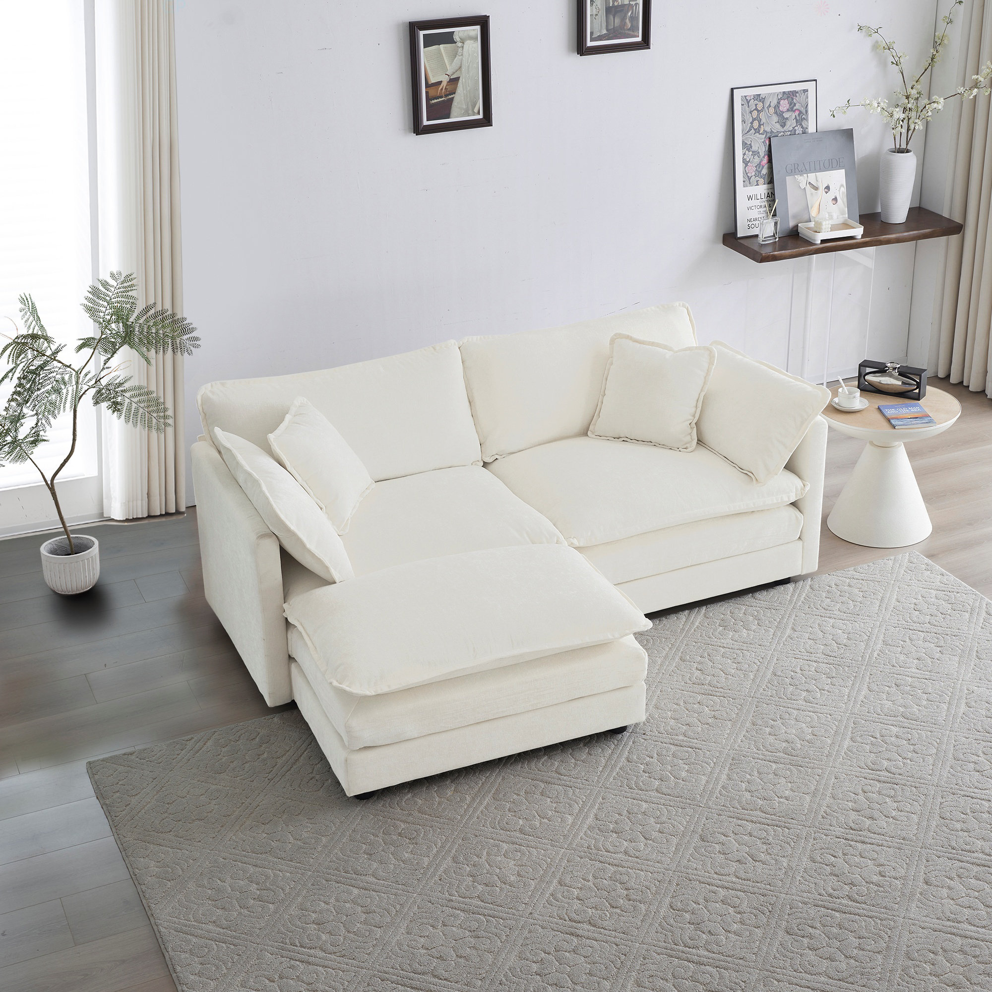 Latitude Run® Chenille Two-Seater Sofa With 1 Footrest, 2 Seater L ...