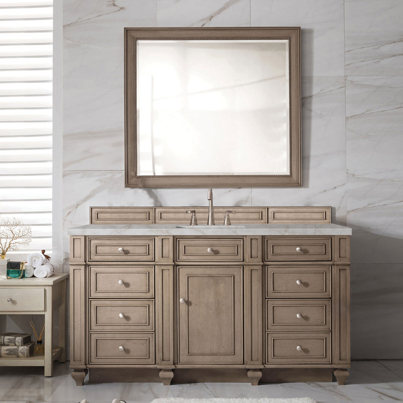 Bristol 60'' W Single Vanity, Whitewashed Walnut, Victorian Silver
