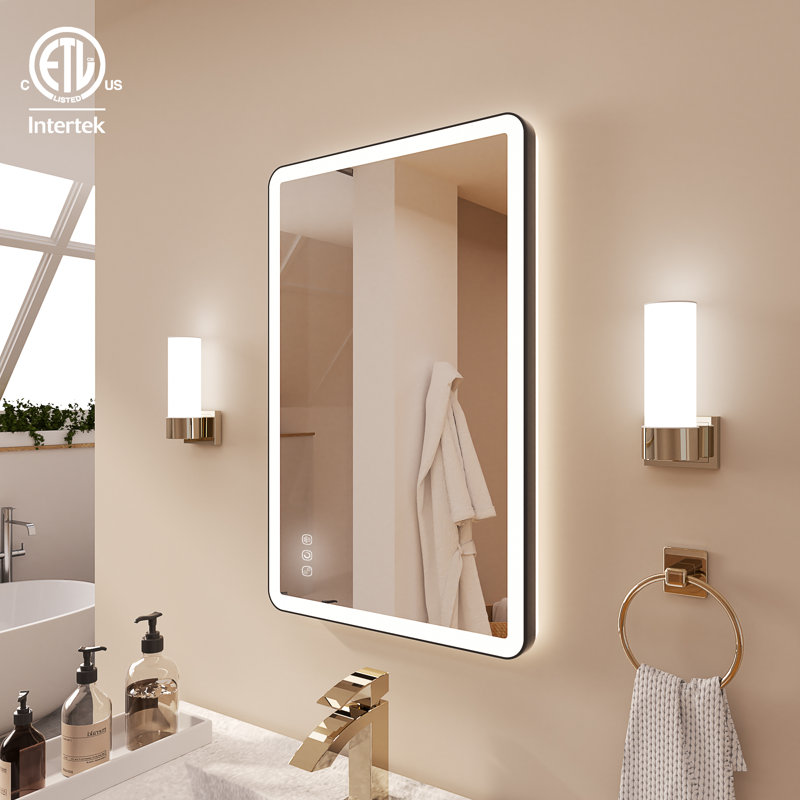 Natalin LED Wall Mirror, 24" x 16", Matte Black, Rectangle