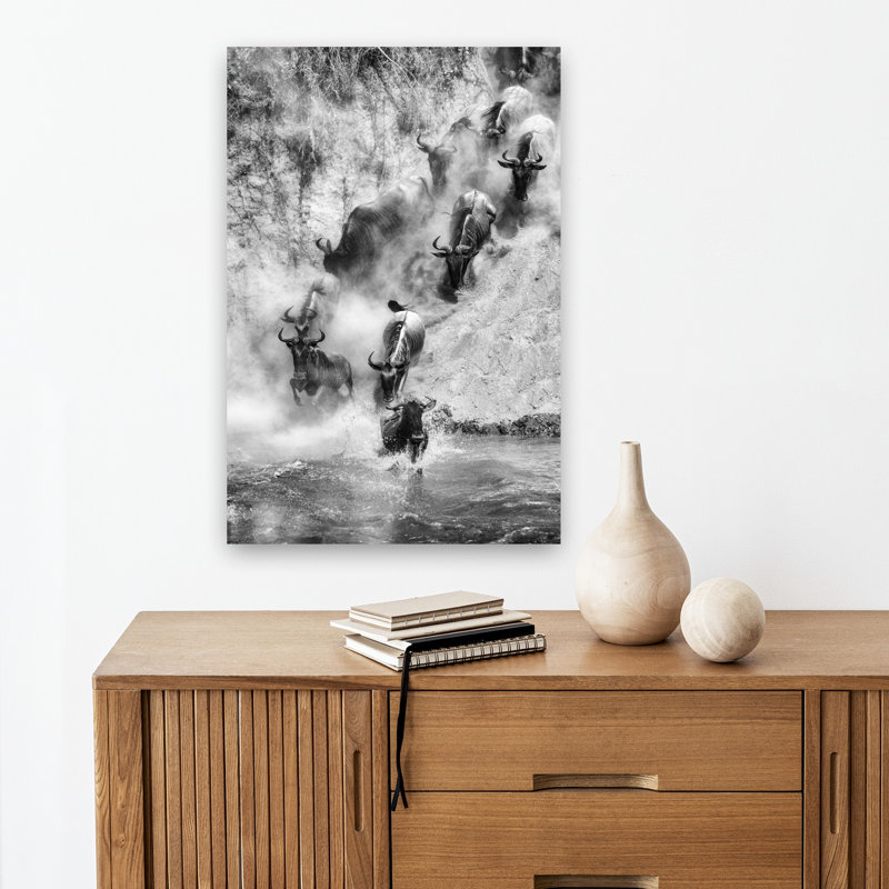 Great Migration Crossing Dramatic Abstract Contemporary Animal Nature Wall Art Print 1 Piece Wrapped Canvas Wall Art