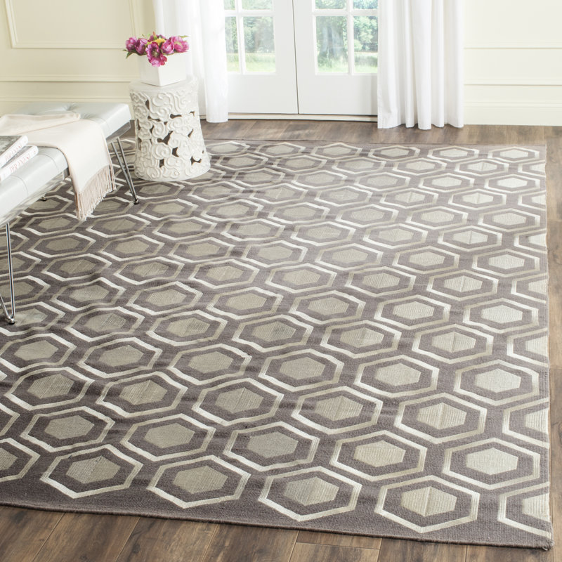 Whittlesey Hand Woven Flat Weave With Embroidery Wool Geometric Rug, Rectangle 4' x 6'