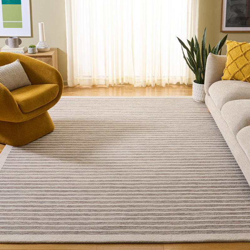 Tapis rayé en laine / coton touffeté à la main ébène brun / ivoire, Rectangle 8 pi x 10 pi