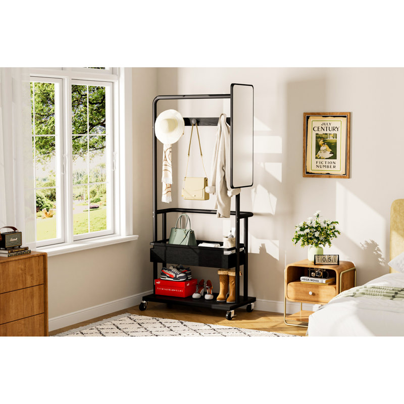 porte-vêtements portatif mobile en métal avec rangement 1-en-1, moderne