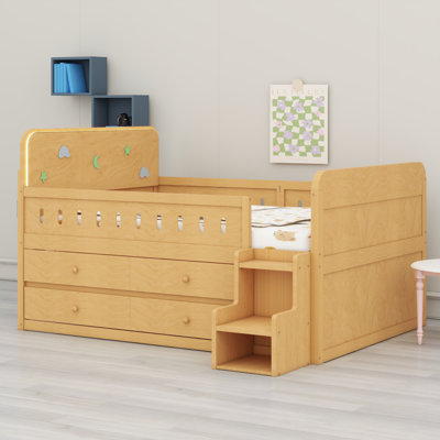 Lit en bois avec lumière DEL, tiroirs de rangement
