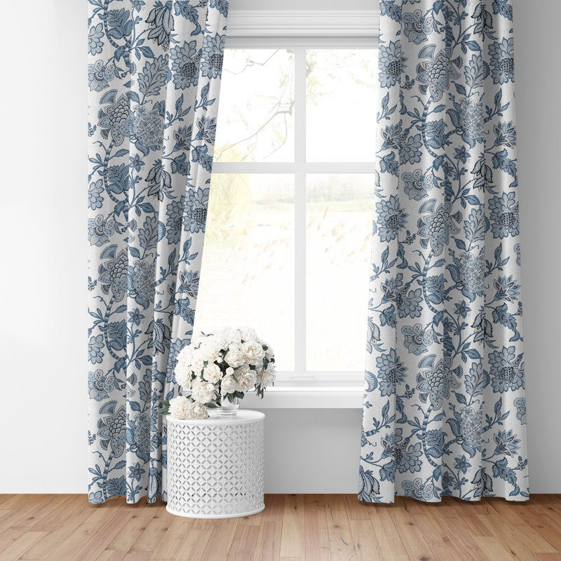 Bronte Cornflower Cotton Grommet Top Drapery Panel Set of 2, 50" W  x 120" L