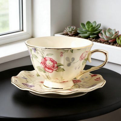 Ensemble de tasses à café et soucoupes en céramique rétro avec cuillère personnalisée - tasse à thé anglaise 8 oz