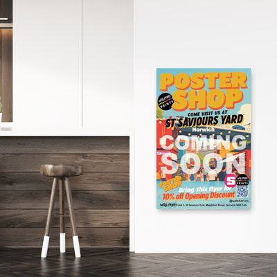 Affiche murale abstraite et colorée représentant un marché urbain animé.
