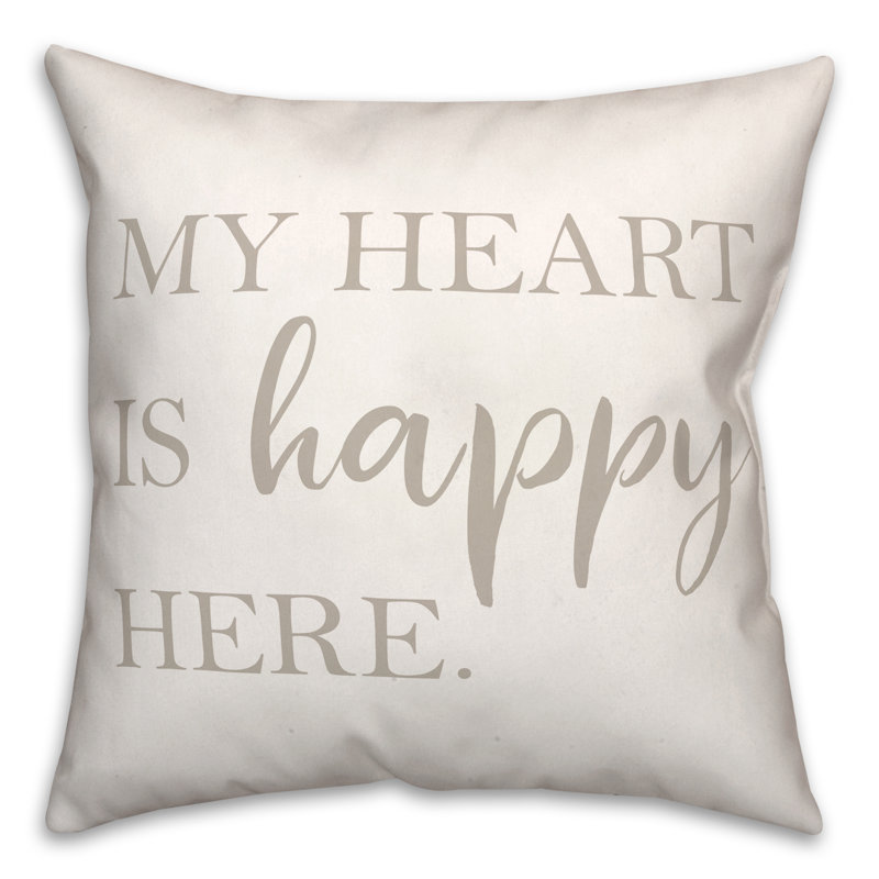 Housse de coussin carrée d’extérieur Heart is happy here/insert, Blanc