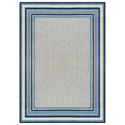Coastal Border Ivory/Navy Indoor/Outdoor High-Low Area Rug