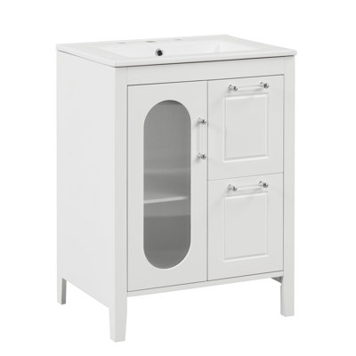 24" Bathroom Vanity With Sink, Bathroom Vanity Cabinet With Two Drawers And Door, Adjustable Shelf, Solid Wood And MDF