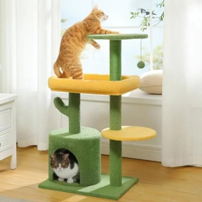 36.5 Inch Cat Tree For Indoor Cats, Multi-level Cactus Cat Tower With Scratching Posts, Cozy Cat Condo & Plush Perch For Kittens