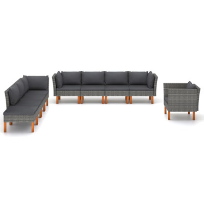 Kjeld 9 Piece Rattan Sectional Seating Group with Cushions