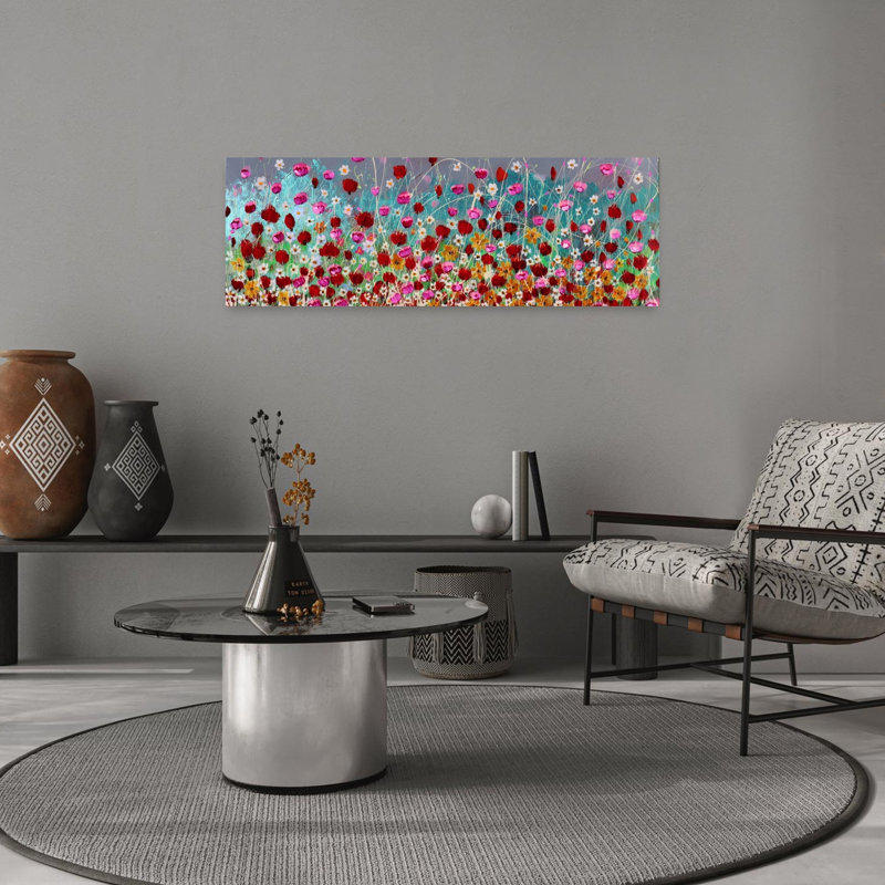 «Vibrant Flower Field Abstract Colorful Impressionist Daisy Poppy Flower Nature», art mural, H 36 po x l 12 po