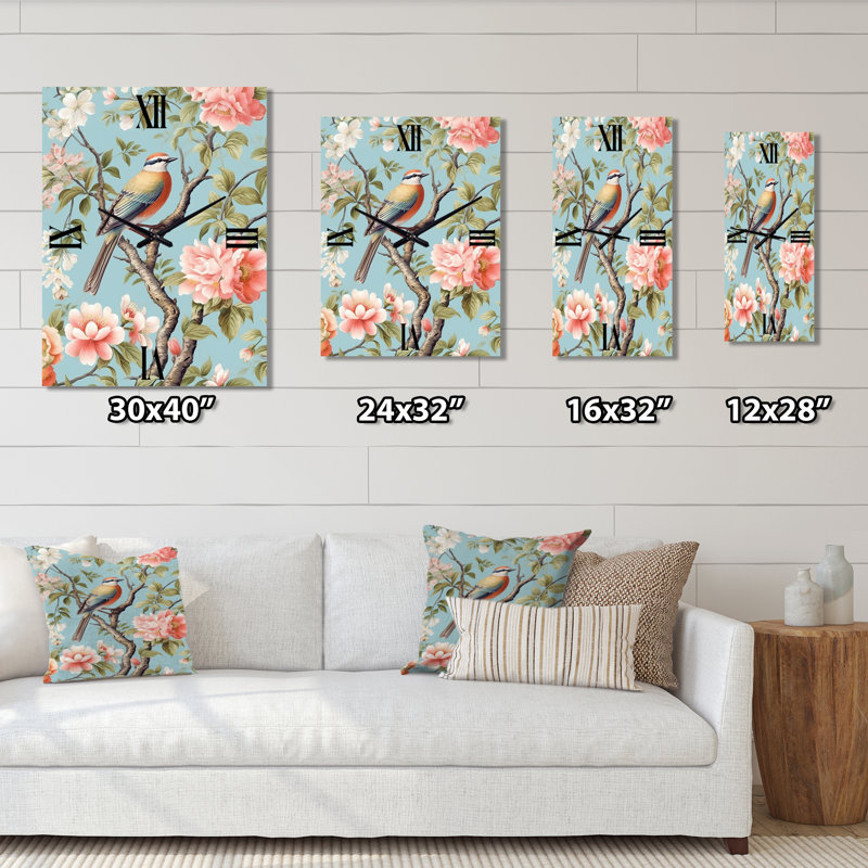 Chinoiserie avec oiseaux et pivoines - Horloges murales florales, Très grand