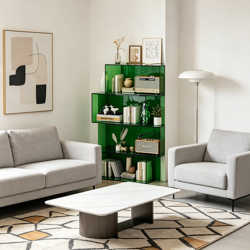 Green Stacked Cube Four-Tier Open Display Table