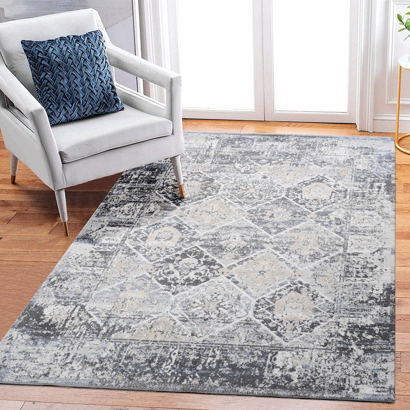 Area Rug, Collection Grey / Blue / Traditional, Rectangle 6'7" x 7'9"