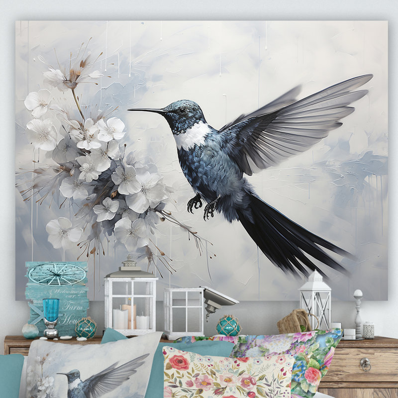 Colibri harmonie florale I sur toile, Toile tendue, H 12 po x l 20 po x P 1 po