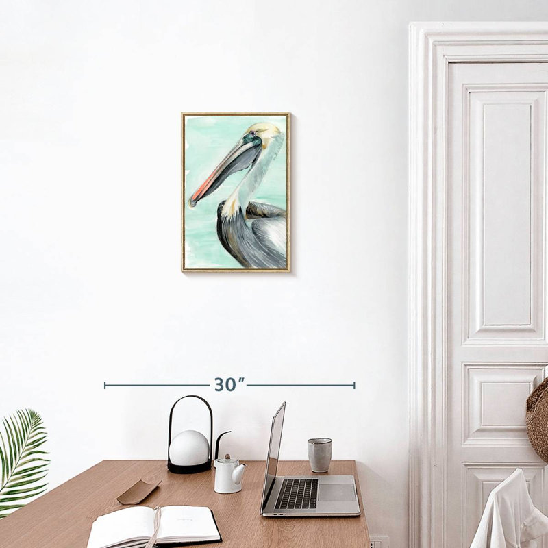 Pélican turquoise II, Cadre flottant en bois naturel, 13" x 19"