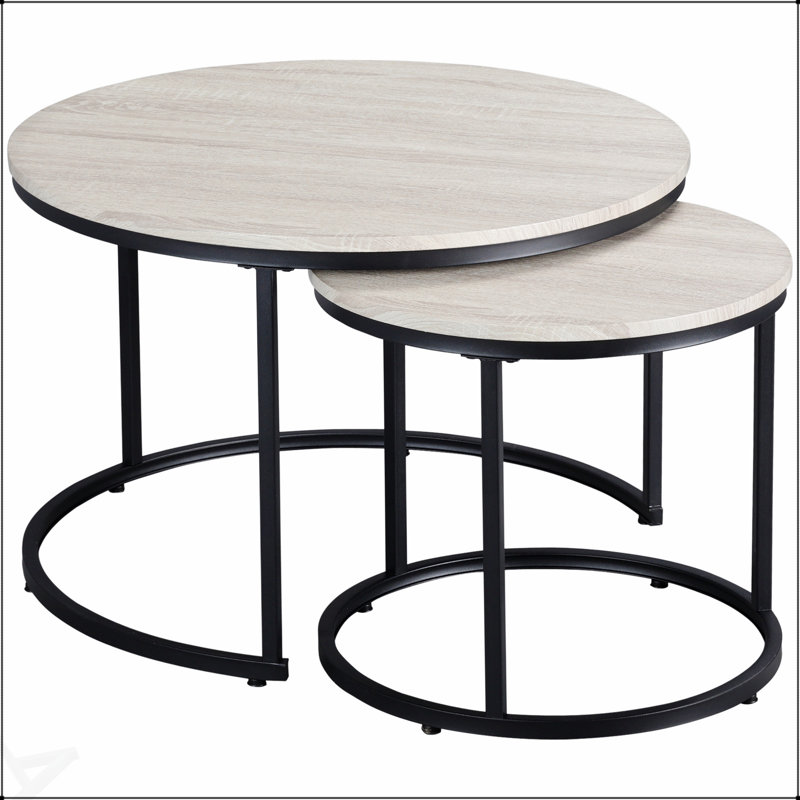 Ensemble de 2 tables gigognes rondes avec structure en métal, peu encombrantes et élégantes pour les salons modernes