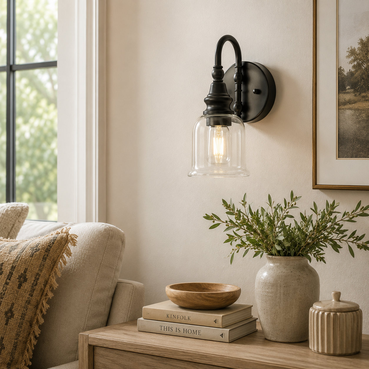 Cassiel Single Light Dimmable Armed Sconce, Matte Black