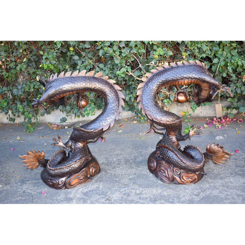 Fontaine en bronze à paire de dragons géante, taille: 35 po x 22 po x H 37 po
