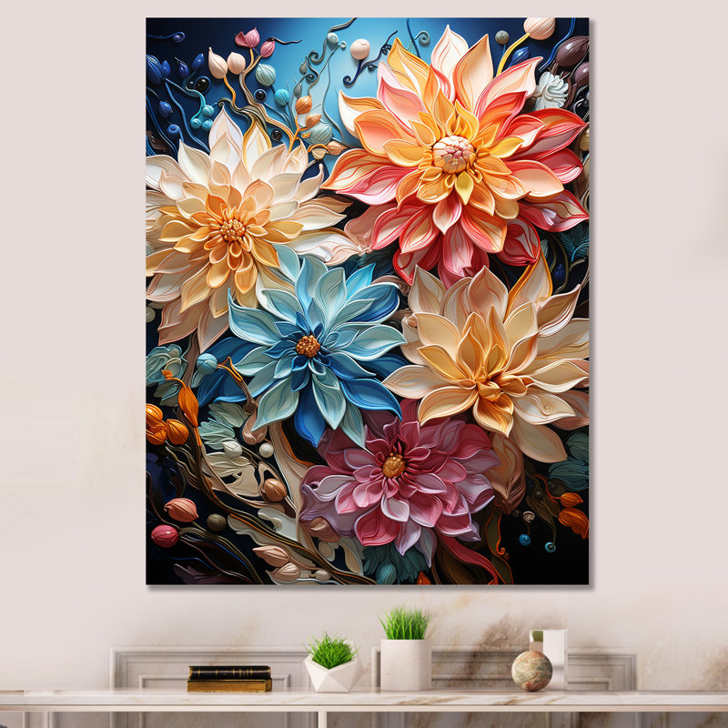 Fleurs de Japon kimono kaléidoscope I sur toile, H 40 po x l 30 po x P 1,5 po, Toile tendue
