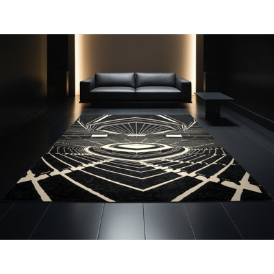 Tapis géométrique noir et moderne lavable à la machine Oweda Esports