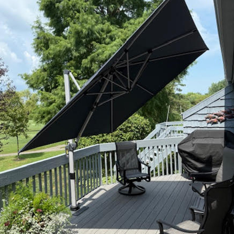 Parasol carré en porte-à-faux 10 pi avec base en tôle d'acier Rasha, gris, Gris