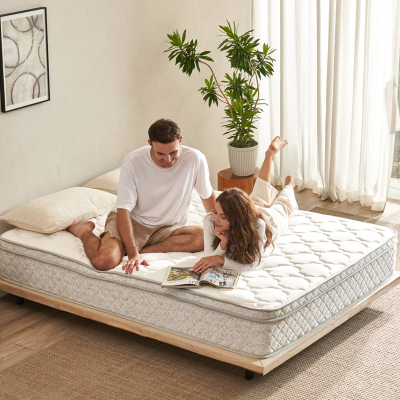 Matelas 12 po - très grand et 12 po avec ressorts ensachés en mousse à mémoire de forme, fermeté moyenne pour le soulagement, soutien de zone de sommeil confortable, gris et blanc dans la chambre à coucher