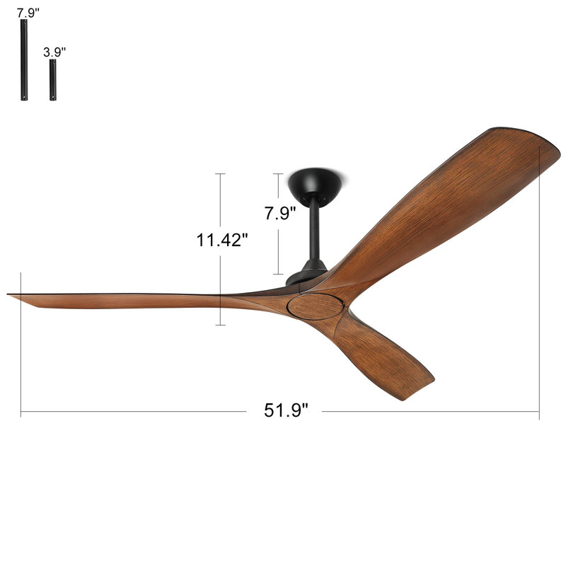 60" Ceiling Fan without Light, with Remote Control, 52" L x 52" W, Walnut