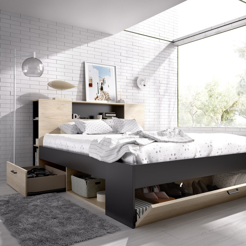 Evvy Drawers Bed, 140 x 190 cm, Oak