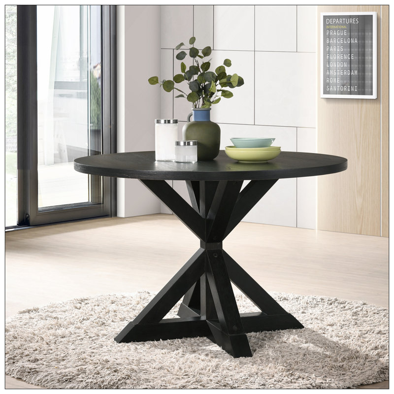 Windvale Cross-Buck Base Dining Table In Black, Black