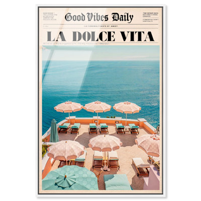 «Good Vibes Daily Umbrellas», reproduction encadrée encadrée à la main par Notoriart, cadre blanc, H 16 po x l 11 po