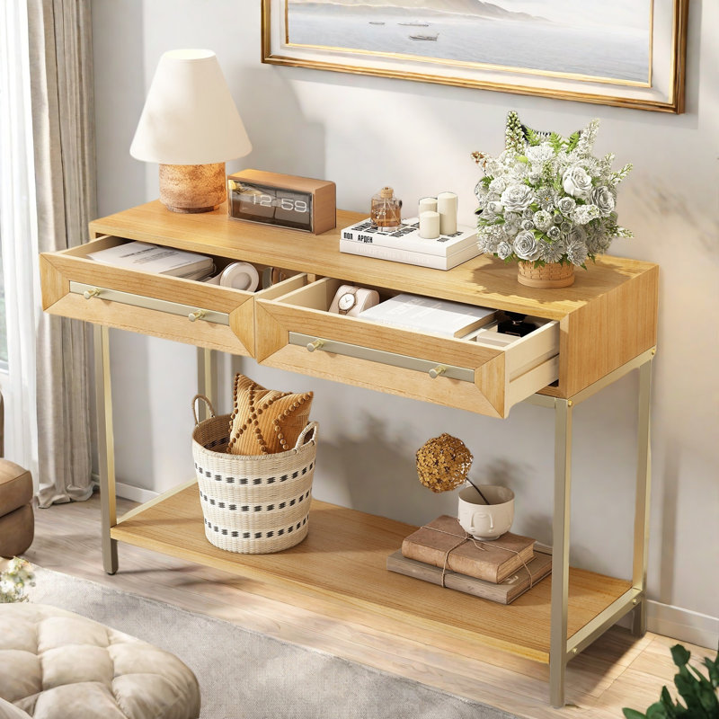 Zephira Console Table With 2 Drawers, Natural