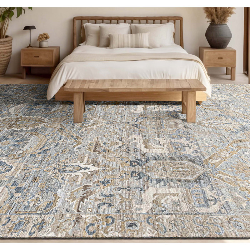 Hand Knotted Wool Oriental Area Rug in Gray/Tan/Sand, Rectangle 5' x 8'