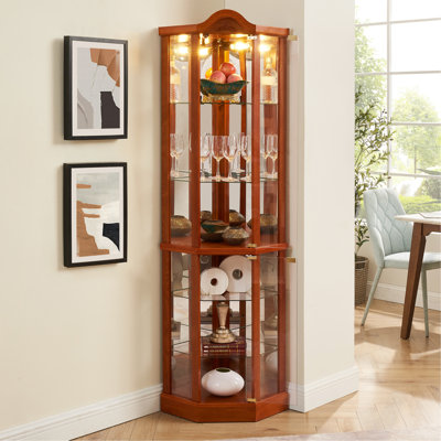 Vitrine d'angle vitrée lumineuse avec tablettes réglables