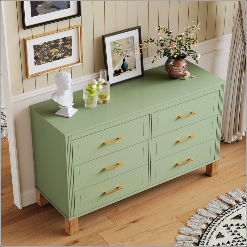 6-Drawer Double Dresser, Modern Storage Cabinet With Metal Handles & Solid Wood Legs, Heavy-Duty Organizer For Kids And Adults