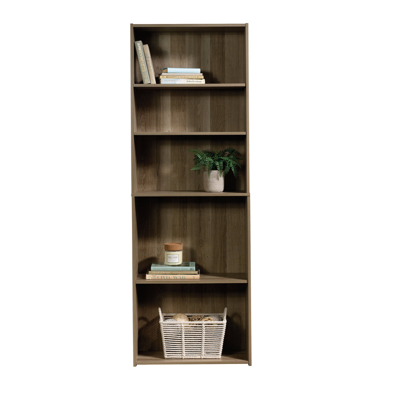 Engineered Wood Transitional 5-Shelf Bookcase, Brown, Brown