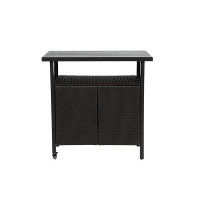 Outdoor Wicker Bar Cart A Stylish Patio Wine Serving Cart on Wheels.