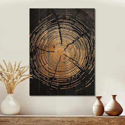 Golden Dark Wood Slide Roots Of Serenity III - Tree Wood Wall Art - On Natural Pine Wood
