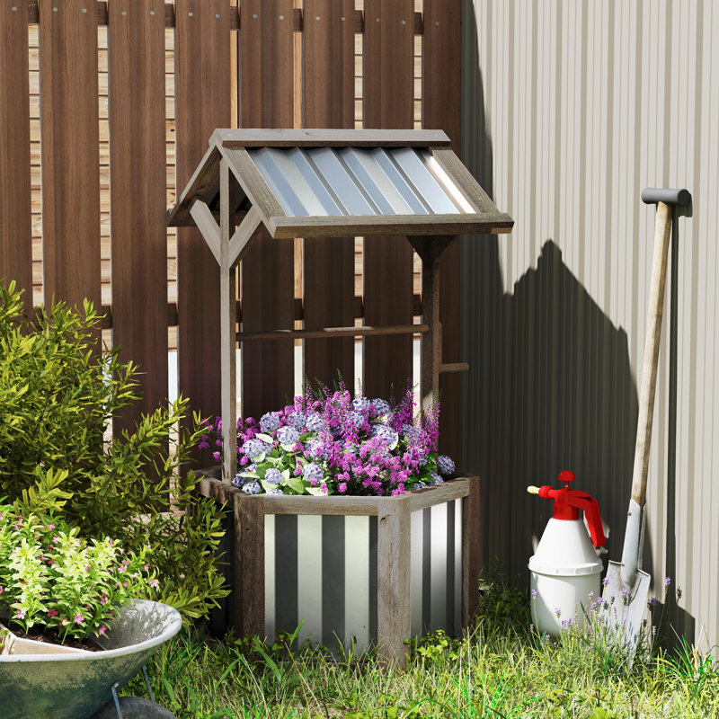 Pot à fleurs en bois, lit de jardin surélevé, lit de fleurs surélevé hexagonal pour jardin, gris