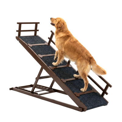 15.4‑32.7" Height Adjustable Solid Wood Dog Ramp