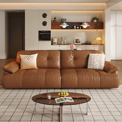 Brown Genuine Leather Modular Sofa cushion Fourseat
