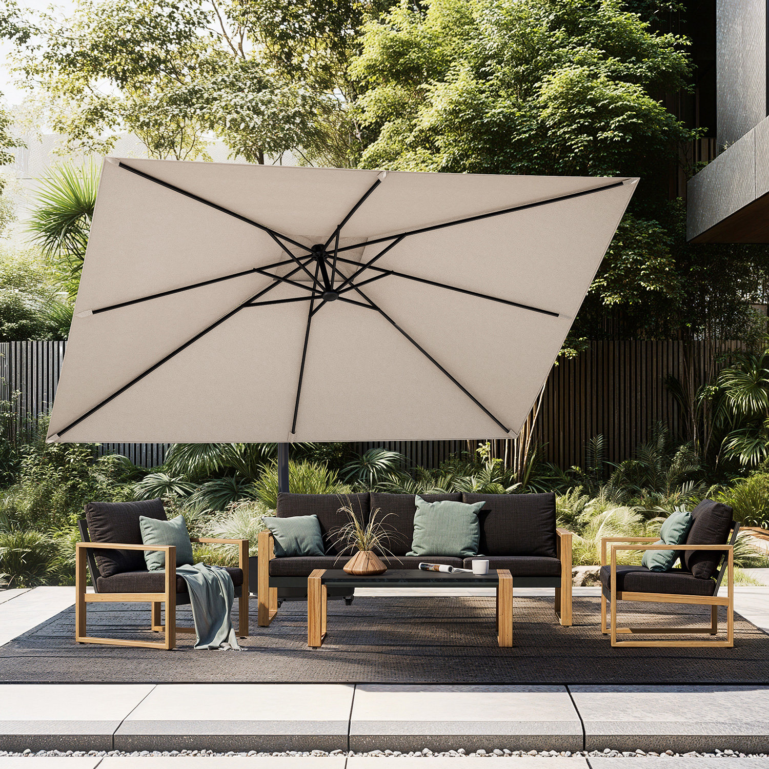Arlmont & Co. 9 x 12 Ft Large Rectangular Cantilever Patio Umbrella ...