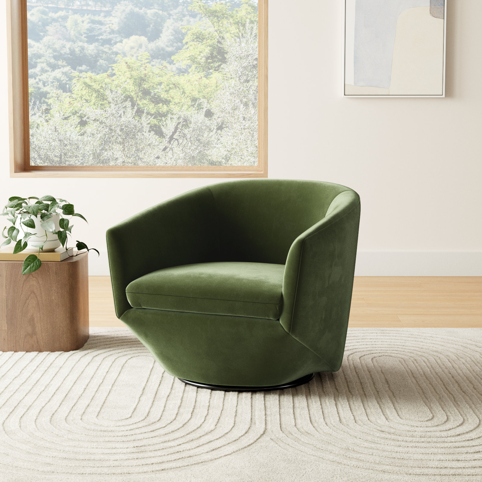 Elexi Swivel Barrel Chair, Green